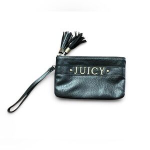Juicy Couture Vintage Black Leather Double Compartment Clutch/Wristlet.
